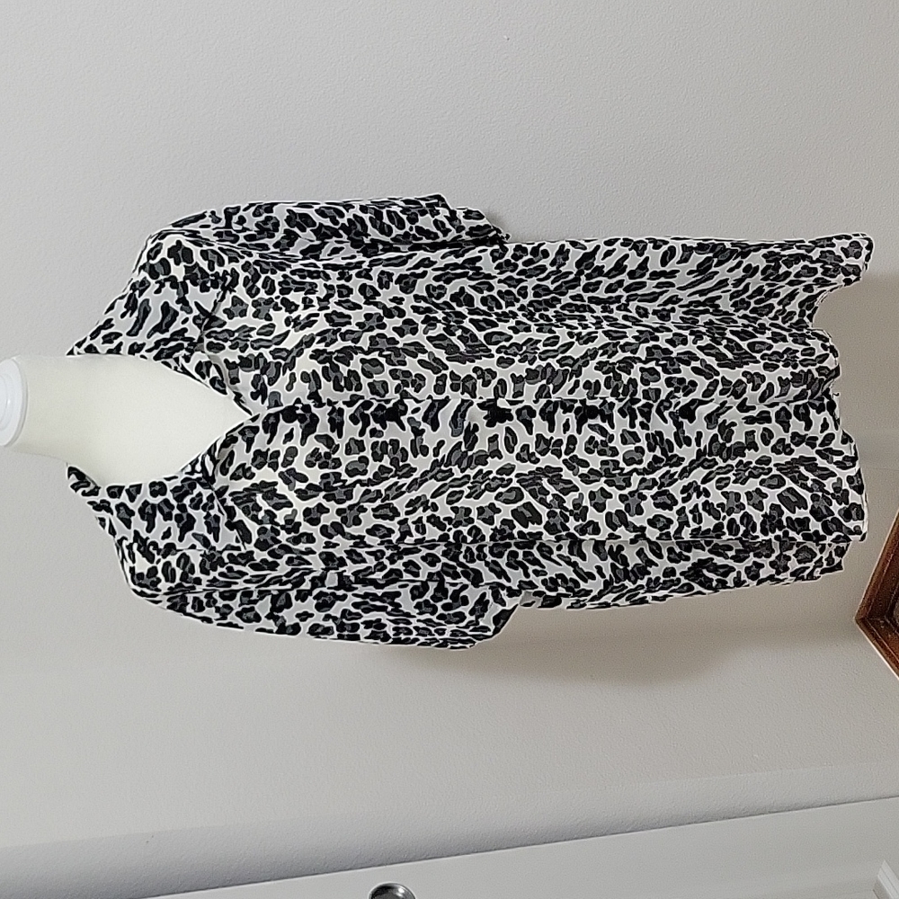 Expose Leopard Print Sheer Button Down Blouse Top Women's Size 2X Long